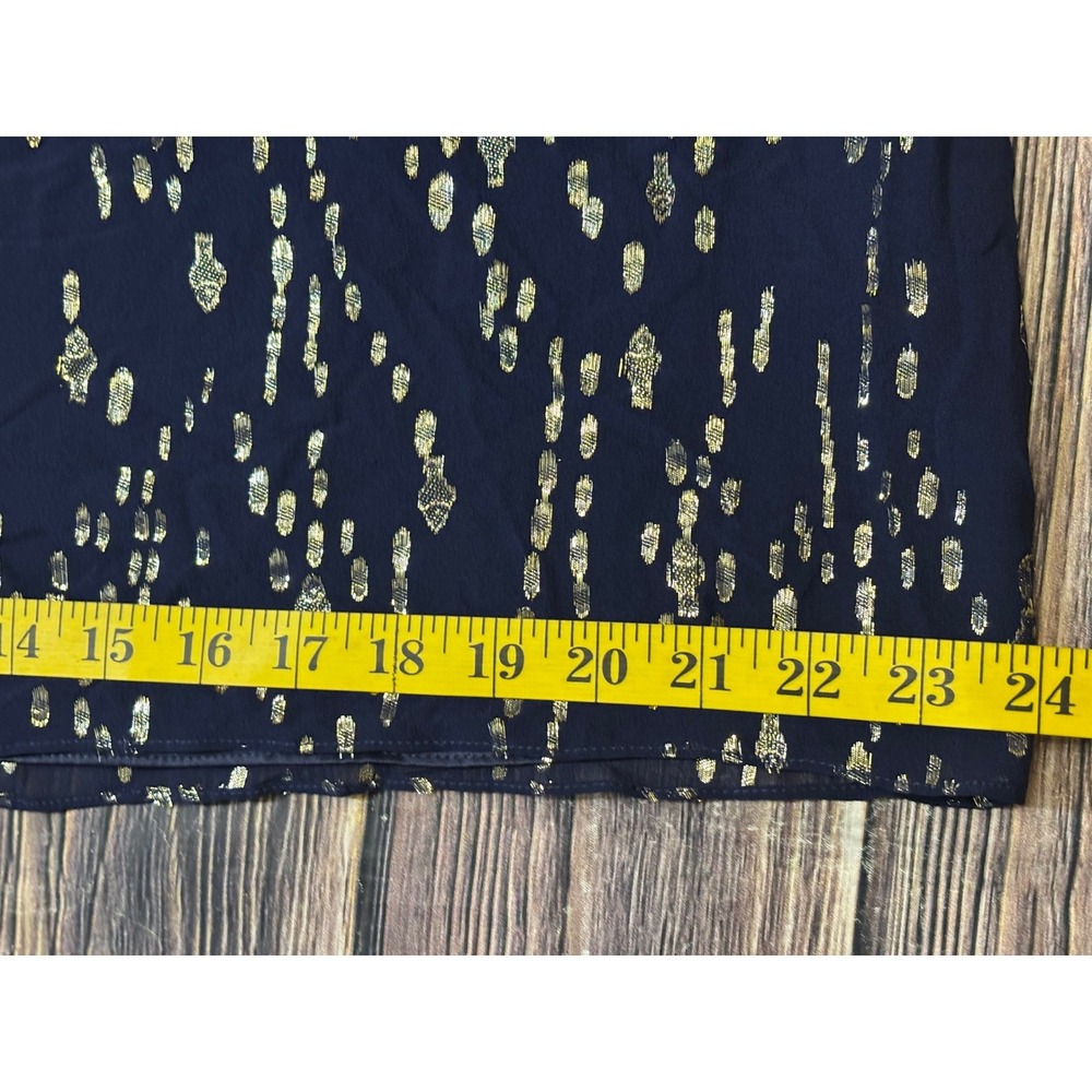 Lilly Pulitzer Cleme Dress Womens 8 Navy Silk Gold Metallic Foil Balloon Sleeve - Picture 12 of 15